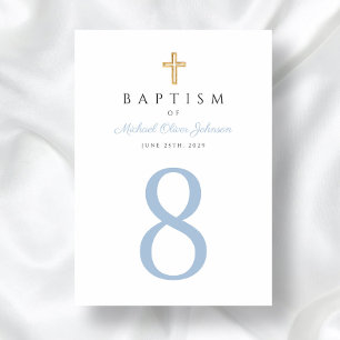 Numeração De Mesa Bebê Blue Script Religião Cross Boy Baptism