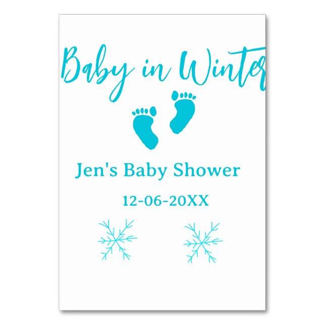 Numeração De Mesa Bebê no inverno chá de fraldas pés de bebê azul fl (Frente)