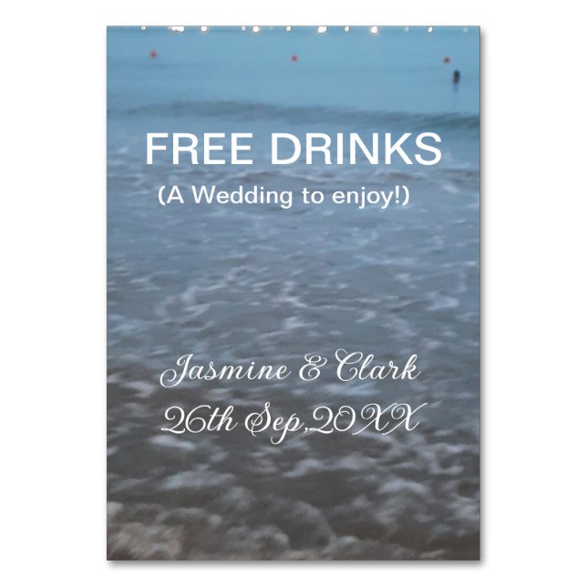 Numeração De Mesa Bebidas grátis salvar a data do casamento da praia (Frente)