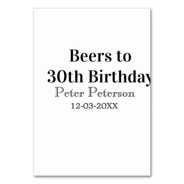 Numeração De Mesa Beers to 30th birthday name date man stylishSimple (Frente)