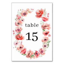 Numeração De Mesa Bela mesa de número de flor de papoula rosa e verm