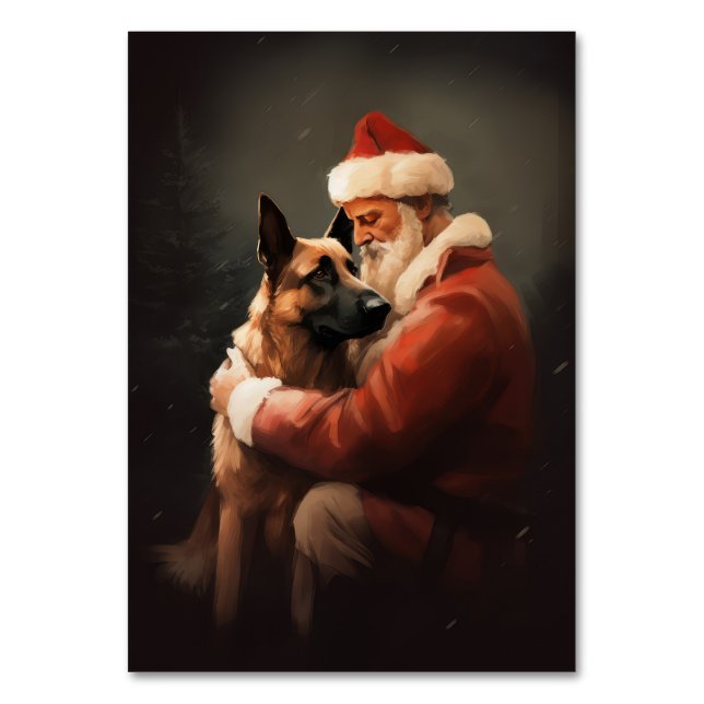 Numeração De Mesa Belga Malinoi com Papai Noel Natal Festivo (Frente)
