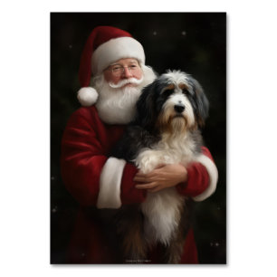 Numeração De Mesa Bernedoodle com Papai Noel Natal Festivo