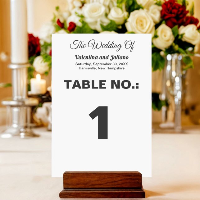 Numeração De Mesa Black and White Portrait Wedding Table Card (Typography style black and white portrait wedding table card as table number)