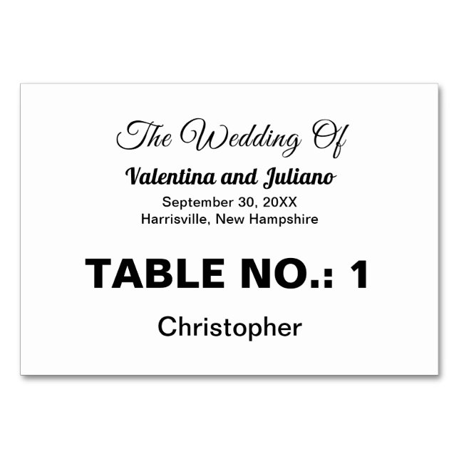 Numeração De Mesa Black and White Typography Wedding Table Number (Frente)