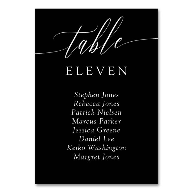 Numeração De Mesa Black Delicate Calligraphy Table Number Guests (Frente)