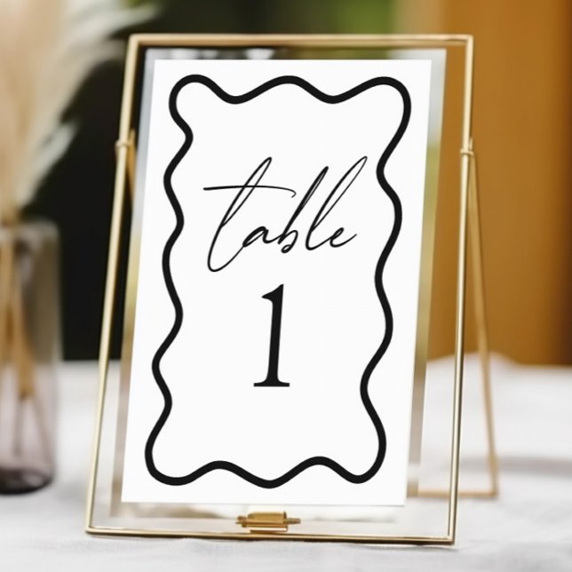 Numeração De Mesa Black White Elegant Wavy Border Wedding (Criador carregado)
