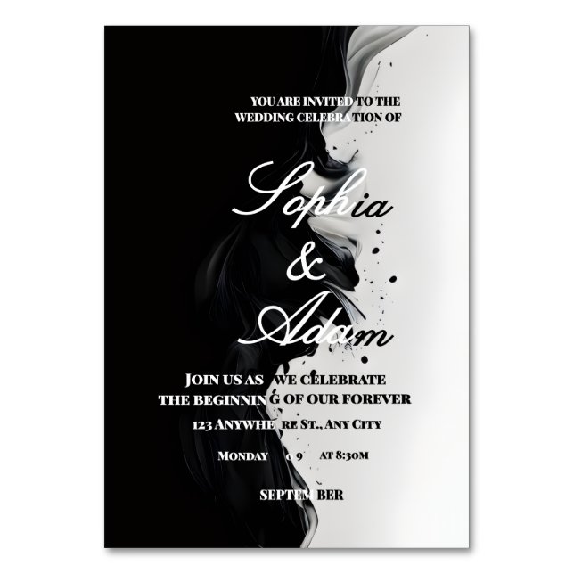 Numeração De Mesa Black & White Ink Art Wedding Invitation (Frente)