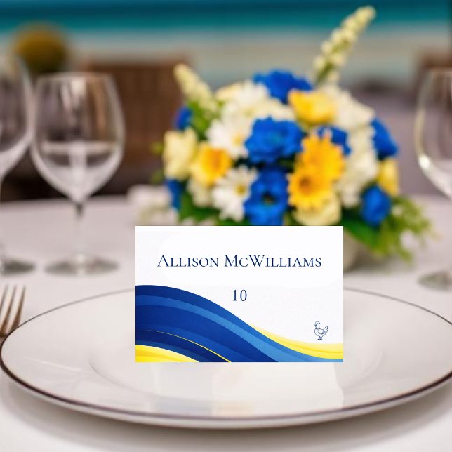Numeração De Mesa Blue and Yellow Wedding Place Cards Chicken Icon (Blue and Yellow Wedding Place Cards Chicken Icon)