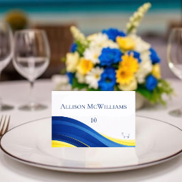 Numeração De Mesa Blue and Yellow Wedding Place Cards Meat Icon