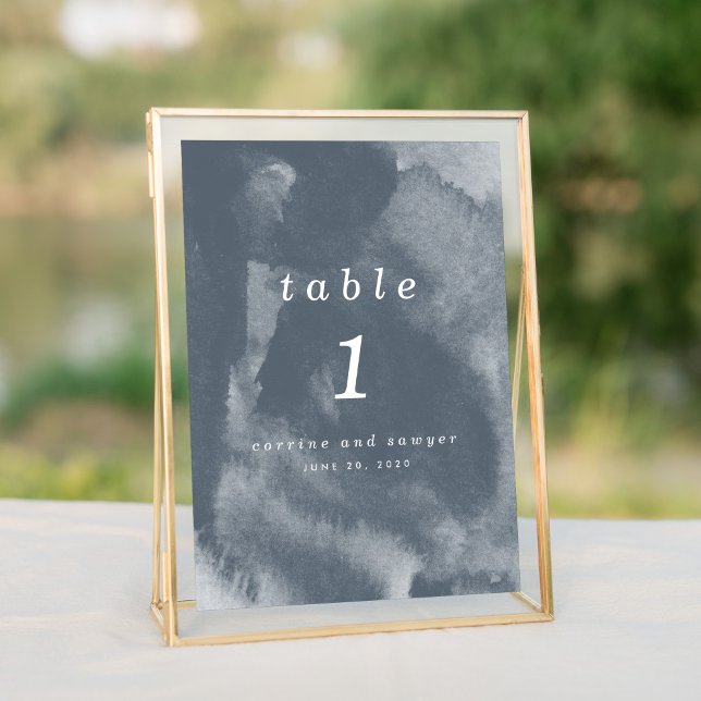Numeração De Mesa Blue Boho Watercolor (Watercolor blue boho wash wedding suite elegant table number sign.)