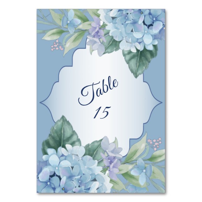 Numeração De Mesa Blue Floral Green Leaves Frame Wedding Party (Frente)