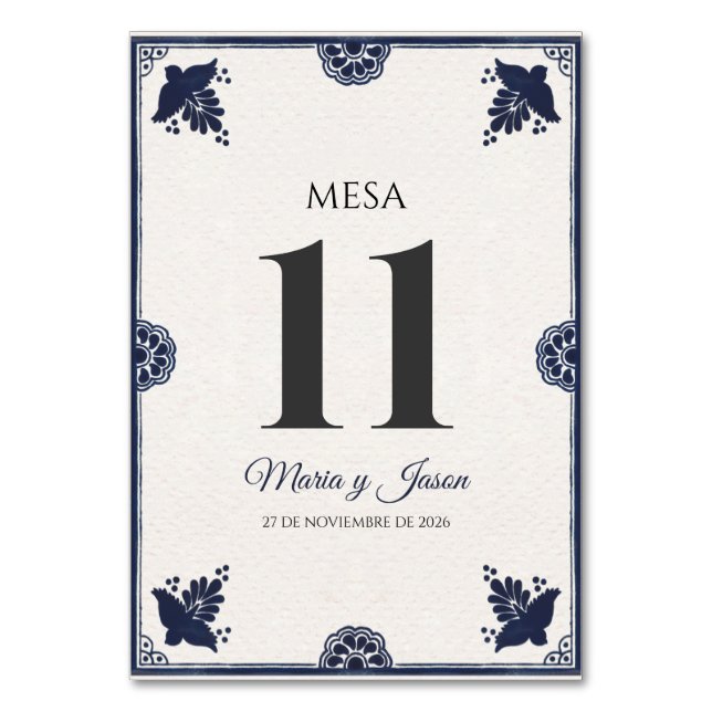 Numeração De Mesa Blue Floral Otomi Simple Fiesta Spanish Wedding (Frente)