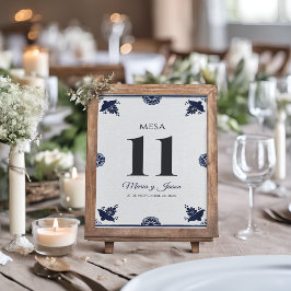 Numeração De Mesa Blue Floral Otomi Simple Fiesta Spanish Wedding