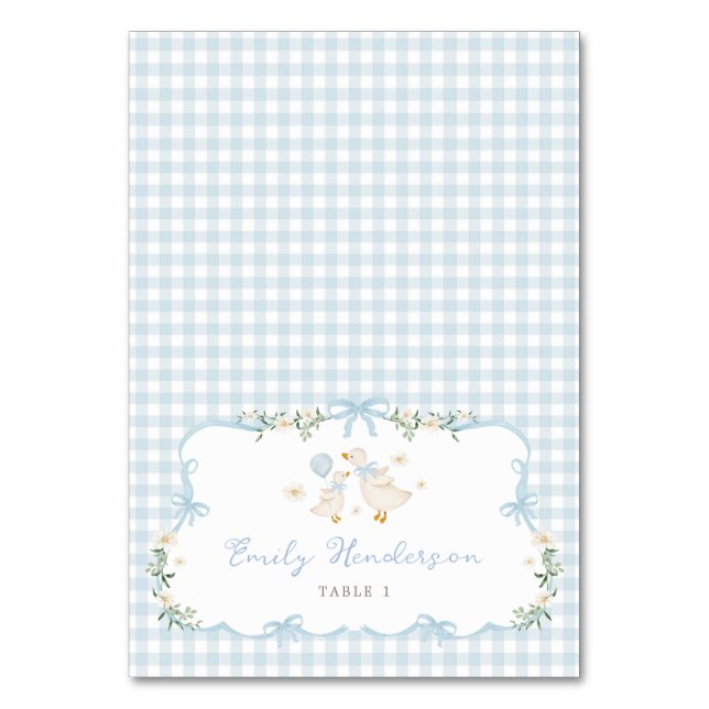 Numeração De Mesa Blue Gingham Silly Goose Table Place Cards (Frente)
