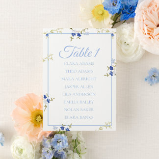 Numeração De Mesa Blue & Grey Floral Wedding Seating Chart Card