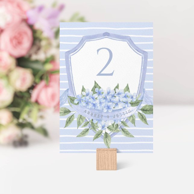 Numeração De Mesa Blue Hydrangea Watercolor Crest (Criador carregado)