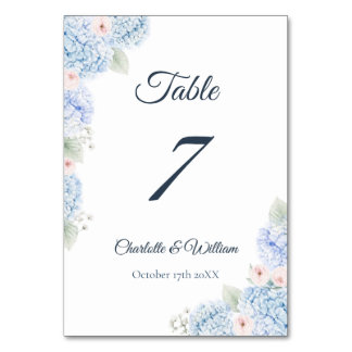 Numeração De Mesa Blue Hydrangea Watercolor Floral Table Number