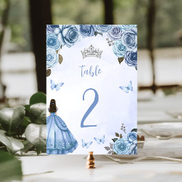 Numeração De Mesa Blue Silver Watercolor Princesa Floral Quinceañera