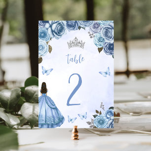 Numeração De Mesa Blue Silver Watercolor Princesa Floral Quinceañera