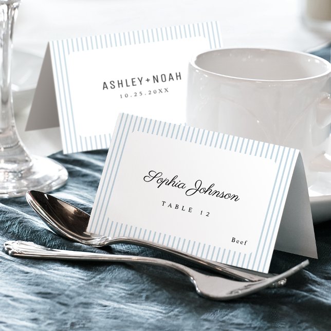 Numeração De Mesa Blue Striped Elegance Classy Foldable Place Card (Blue Striped Elegance Classy Foldable Place Card)