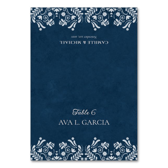 Numeração De Mesa Blue Talavera Mexican Theme Wedding Place Cards (Frente)