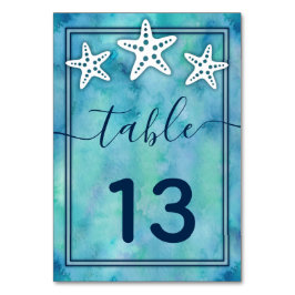 Numeração De Mesa Blue Watercolor Sea Ocean Wedation Table Number