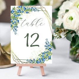 Numeração De Mesa Blueberry and Blue Wildflowers with Faux Gold Foil