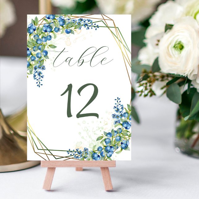 Numeração De Mesa Blueberry and Blue Wildflowers with Faux Gold Foil (Criador carregado)