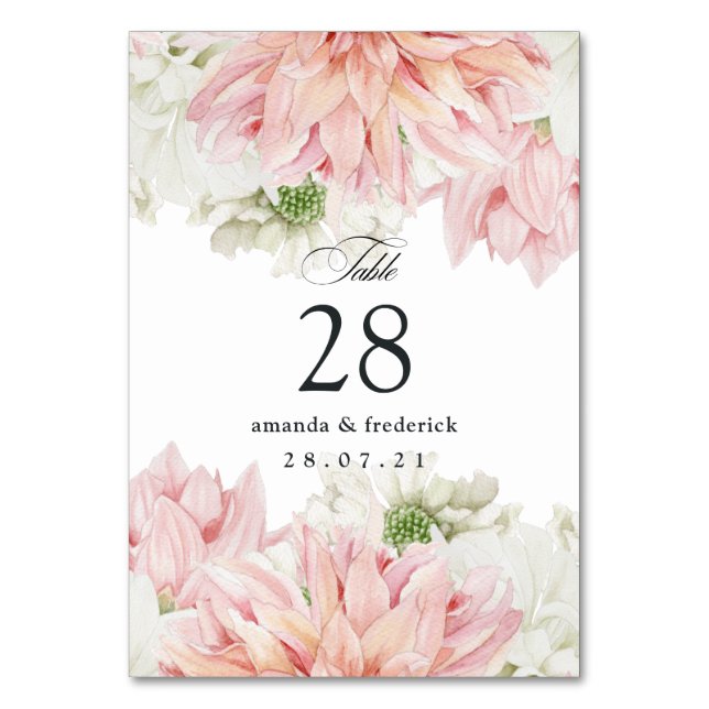 Numeração De Mesa Blush Dahlias Floral Wedding (Frente)