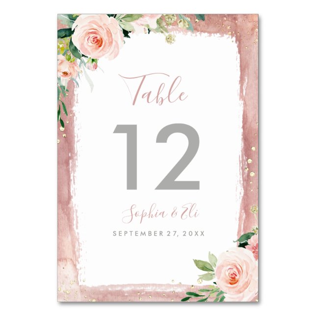 Numeração De Mesa Blush Floral Elegante Encantado Casamento (Verso)