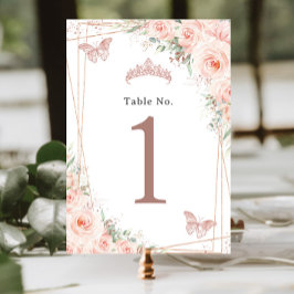 Numeração De Mesa Blush Floral Rosa Dourado Birthday Quinceanera