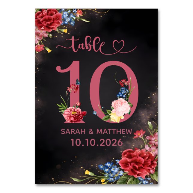 Numeração De Mesa Blush Floral Wedding Table Number  10 Card (Frente)