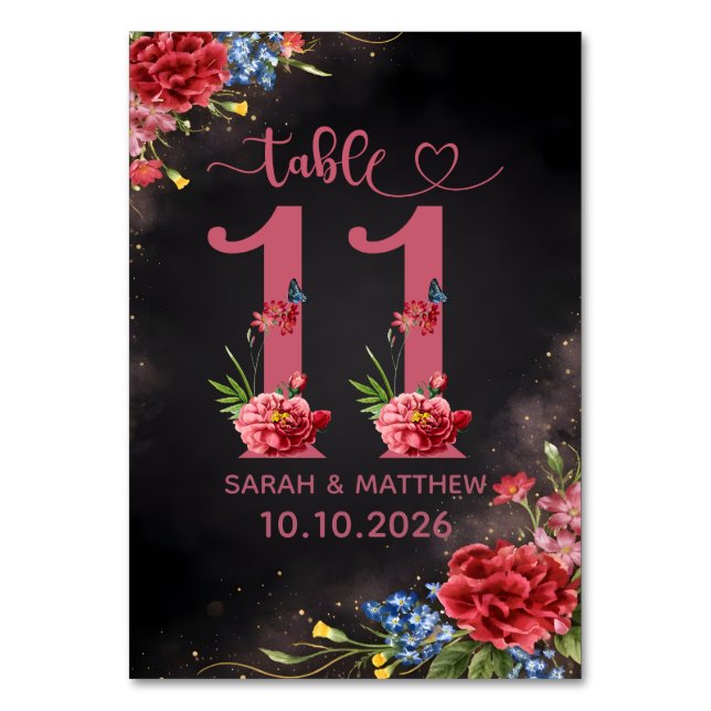 Numeração De Mesa Blush Floral Wedding Table Number 11 Card (Frente)