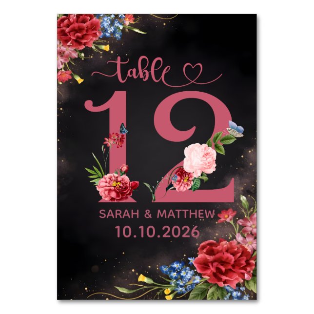 Numeração De Mesa Blush Floral Wedding Table Number  12 Card (Frente)