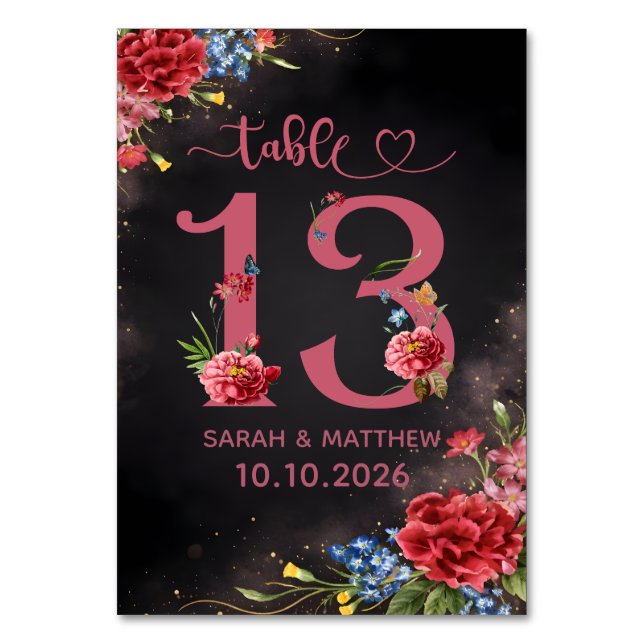 Numeração De Mesa Blush Floral Wedding Table Number 13 Card (Frente)