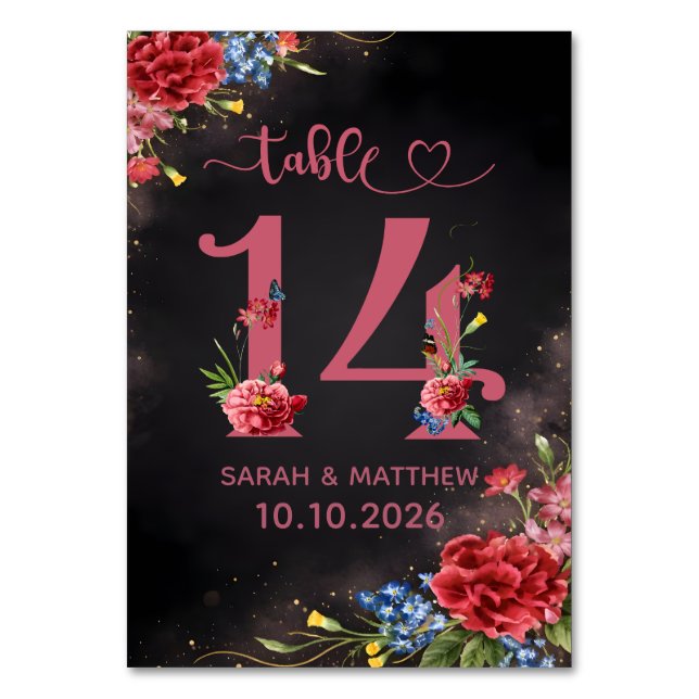 Numeração De Mesa Blush Floral Wedding Table Number 14 Card (Frente)