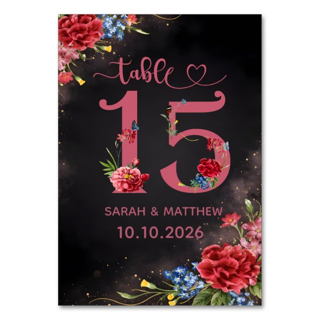Numeração De Mesa Blush Floral Wedding Table Number 15 Card (Frente)