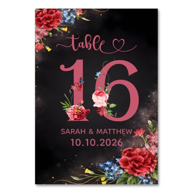 Numeração De Mesa Blush Floral Wedding Table Number 16 Card (Frente)