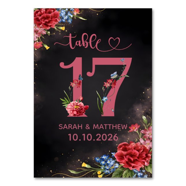Numeração De Mesa Blush Floral Wedding Table Number 17 Card (Frente)