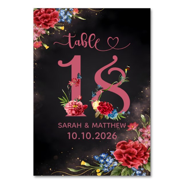 Numeração De Mesa Blush Floral Wedding Table Number 18 Card (Frente)