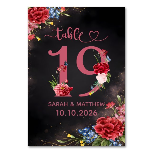 Numeração De Mesa Blush Floral Wedding Table Number 19 Card (Frente)
