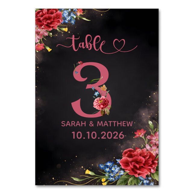 Numeração De Mesa Blush Floral Wedding Table Number 3 Card (Frente)