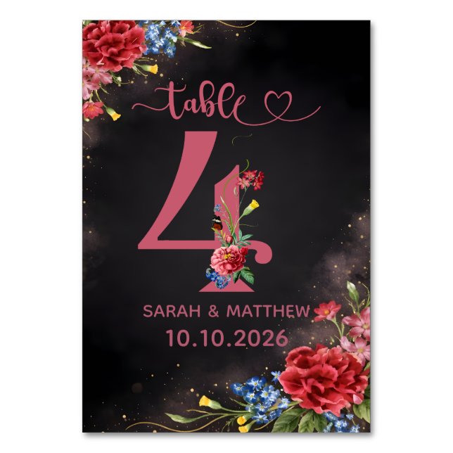 Numeração De Mesa Blush Floral Wedding Table Number 4 Card (Frente)