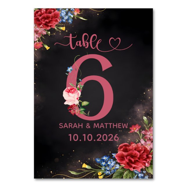 Numeração De Mesa Blush Floral Wedding Table Number  6 Card (Frente)