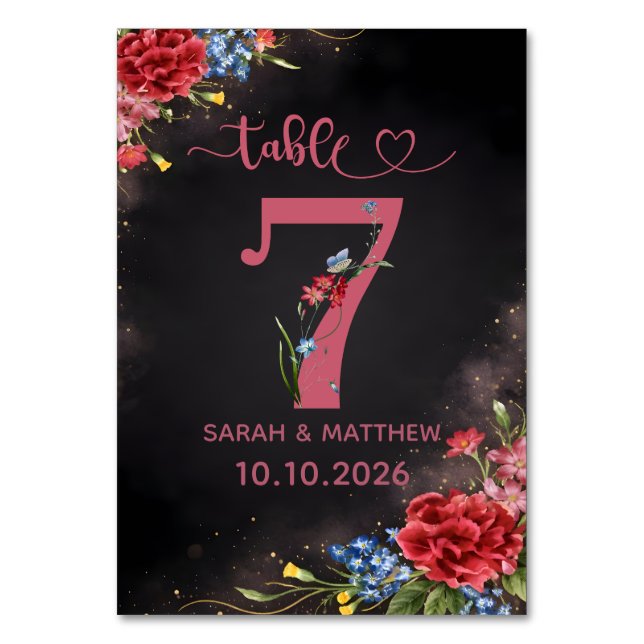 Numeração De Mesa Blush Floral Wedding Table Number 7 Card (Frente)