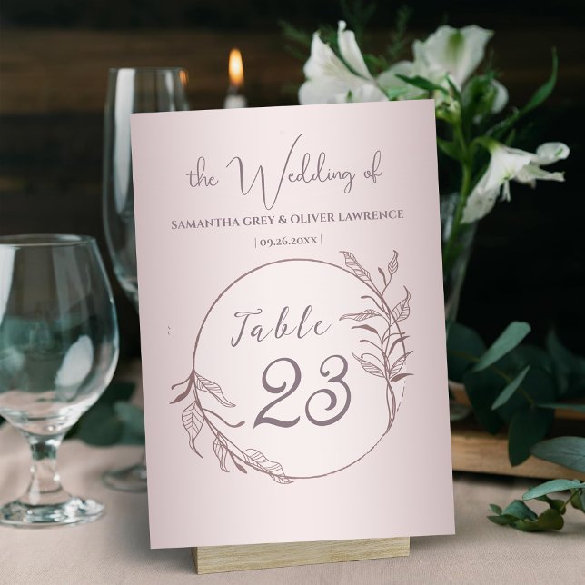 Numeração De Mesa Blush Minimalist Wedding Table Card (Criador carregado)