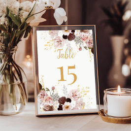Numeração De Mesa Blush Peony e Dourado Número da Tabela de Casament