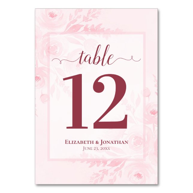 Numeração De Mesa Blush Pink Boho Chic Floral Elegant Wedding (Frente)