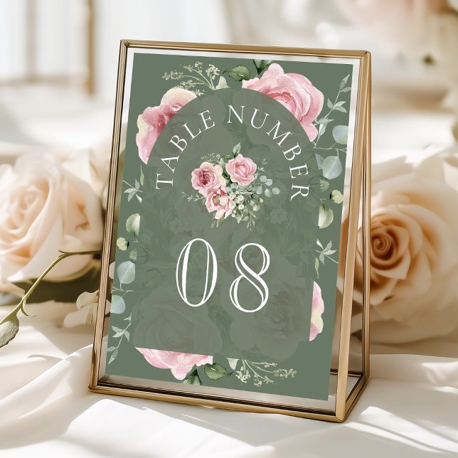 Numeração De Mesa Blush Pink Floral Eucalyptus Sage Green Wedding (Criador carregado)